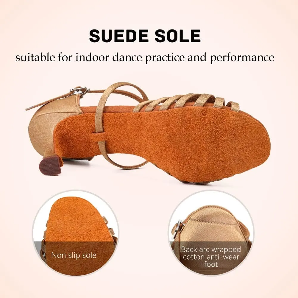 Women's Latin Dance Shoes Satin Professional Ballroom Salsa Practice Performance Dance Heels,Model EM1219