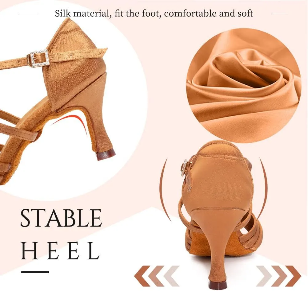 Women's Latin Dance Shoes Satin Professional Ballroom Salsa Practice Performance Dance Heels,Model EM1219