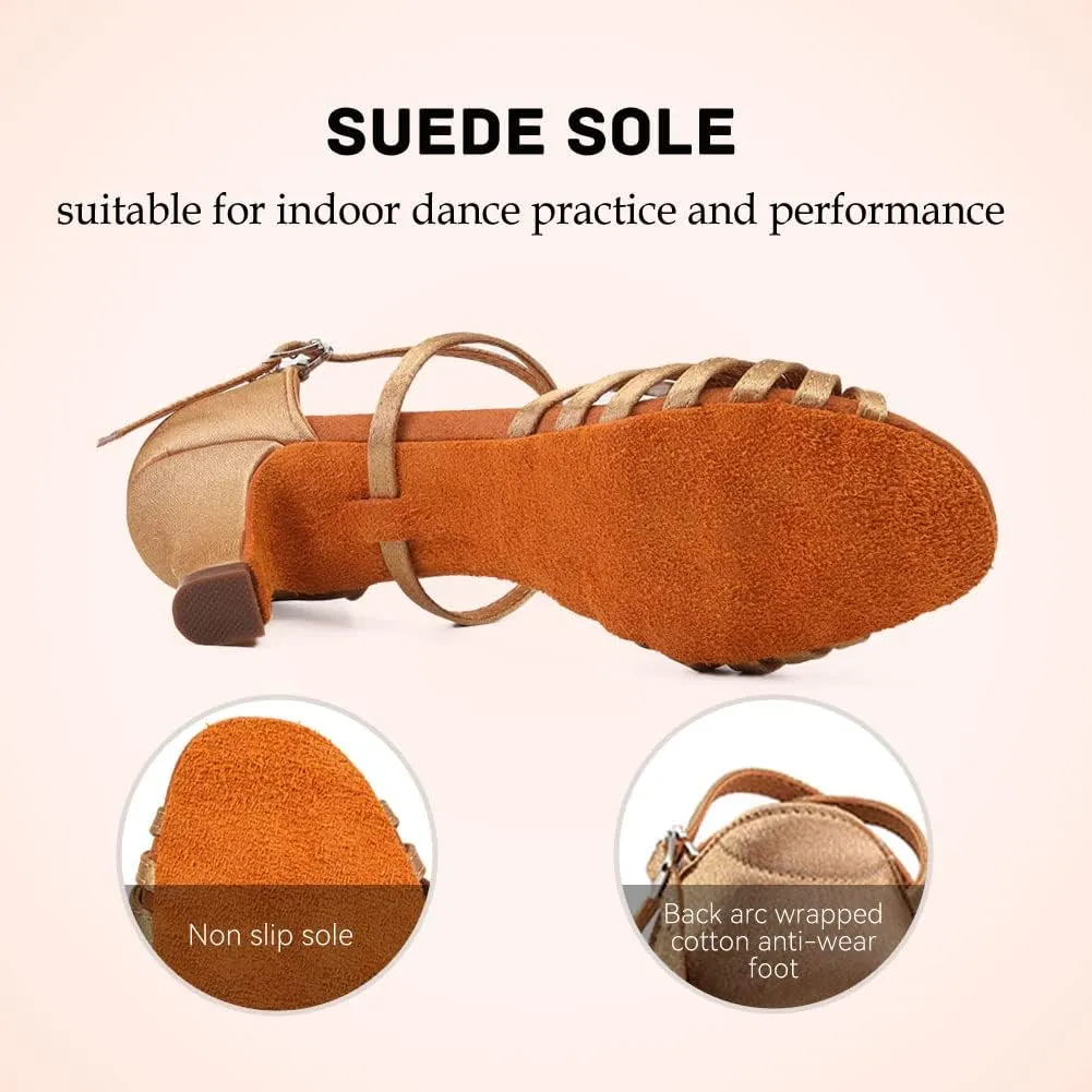 Women's Latin Dance Shoes Satin Professional Ballroom Salsa Practice Performance Dance Heels,Model EM1219