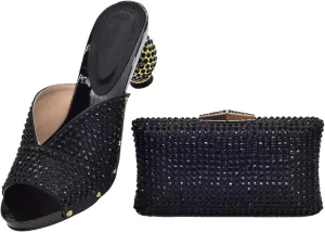 Women's Royal African Wedding Shoe & Bag Set - Handcrafted Crystal-Embellished Pumps with Gold-Tone Clutch for Grand Celebrations