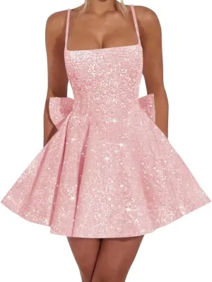 Women's Tulle Sequin Prom Dress A Line Short Cocktail Dress Mini Homecoming Dresses