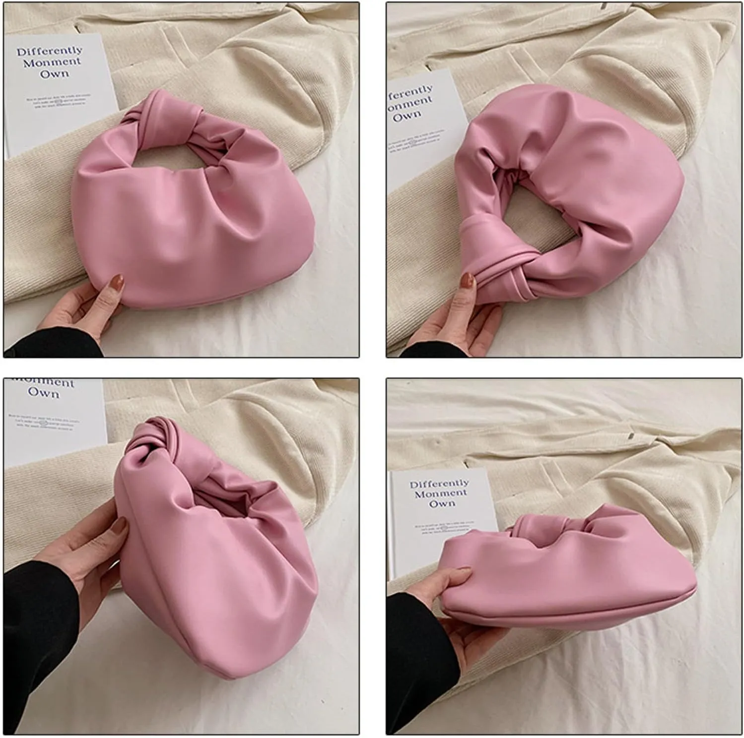 Women's Wrinkled Leather Cloud Shape Knotted Handbag Fashion Y2K Dumpling Underarm Hobo Clutch Purse for Party Shopping (Brown)