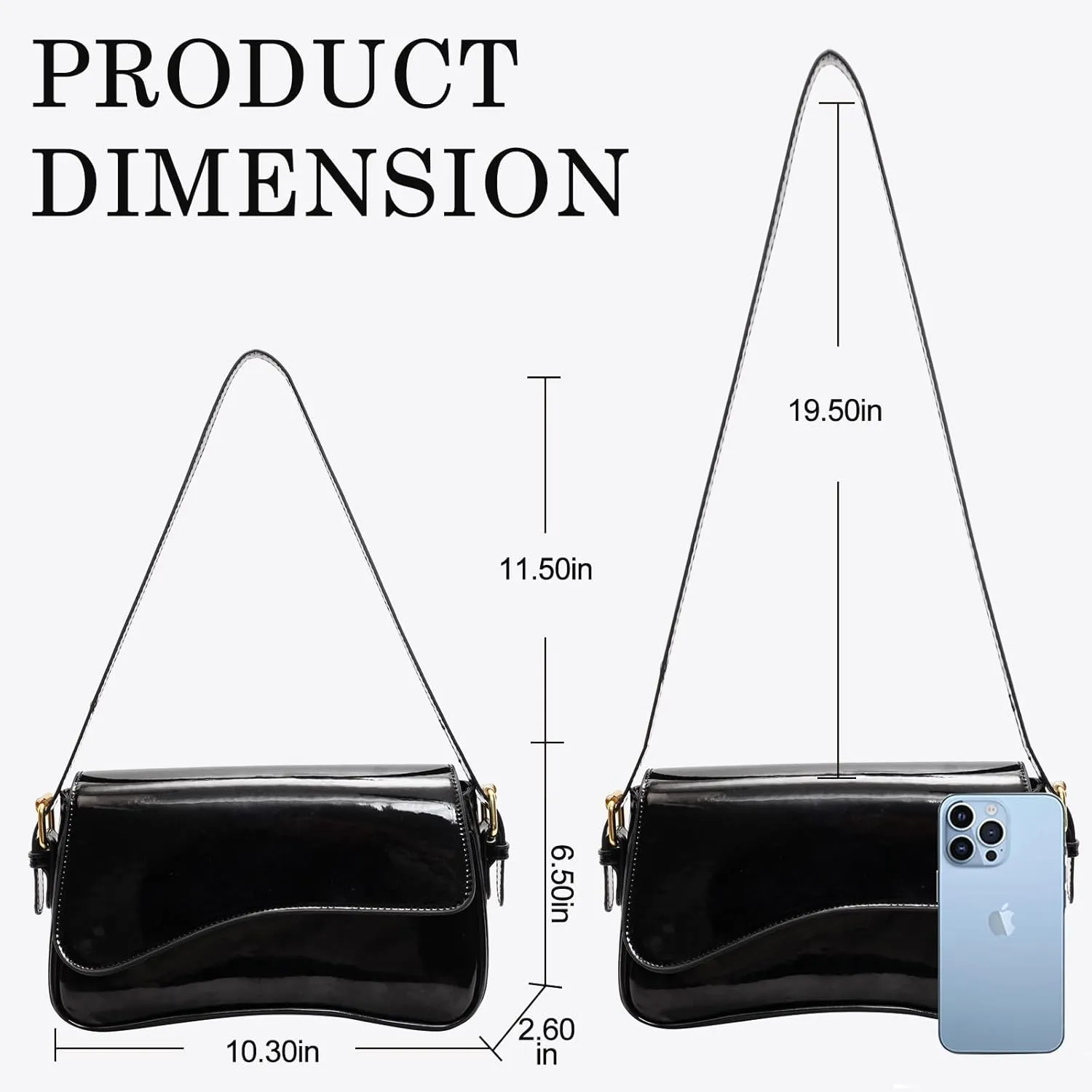 Y2K Shoulder Bag for Women - PU Leather Clutch Purse Handbag Tote With 2 Removable Straps - Crossbody