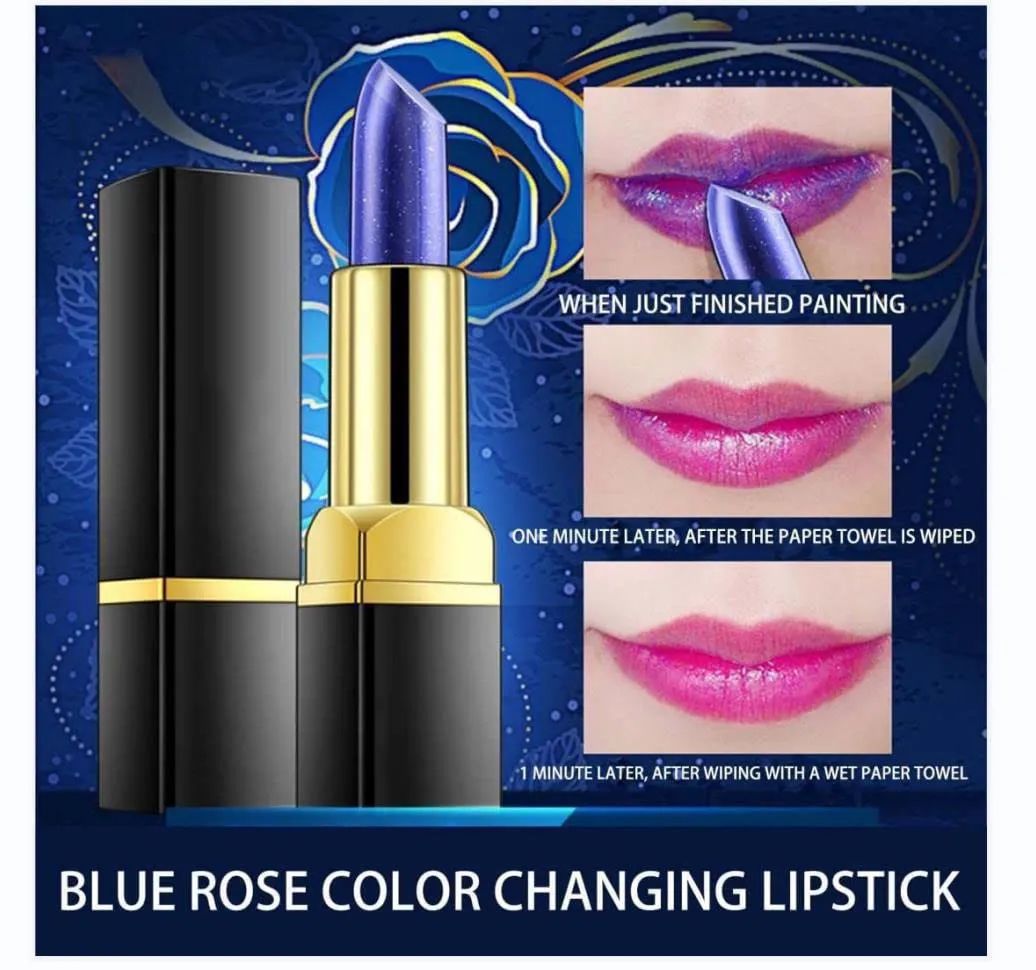 Yanqina Lipstick, Long Lasting Moisturizing Lipstick Yanqina, Magical Discoloration Blue-Rose Temperature Changing Lipstick (2pcs  mirror)