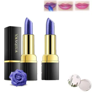 Yanqina Lipstick, Long Lasting Moisturizing Lipstick Yanqina, Magical Discoloration Blue-Rose Temperature Changing Lipstick (2pcs  mirror)