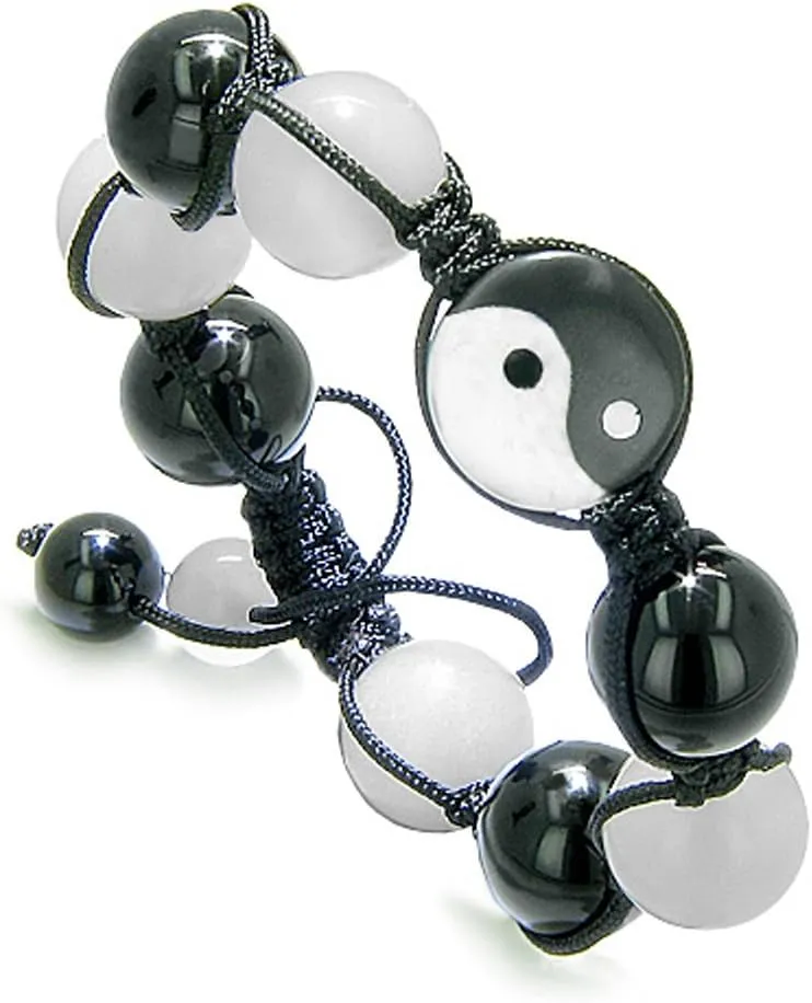 Yin Yang Balance Powers Amulet Black Agate White Quartz Lucky Charm Bracelet