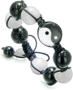 Yin Yang Balance Powers Amulet Black Agate White Quartz Lucky Charm Bracelet