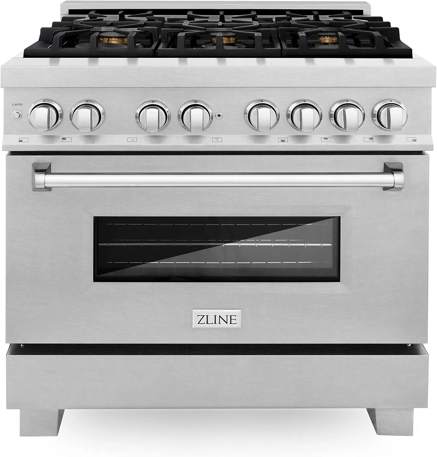 ZLINE 36 in. 4.6 cu. ft. Legacy Dual Fuel Range with Gas Cooktop and Electric Convection Oven in Satin Stainless Steel with 6 Brass Burners (RAS-SN-BR-36)